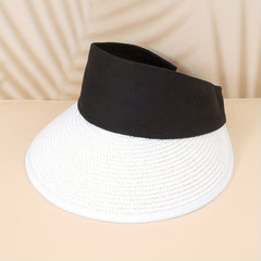 Casual Wide Brim Straw Sun Visor Ponytail Hat