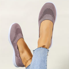 Women's Breathable Flying Woven Flat Shoes Comfortable Closed Toe Slip On Shoes