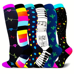 6 Pairs Compression Knee High Sports Socks for Running and Cycling
