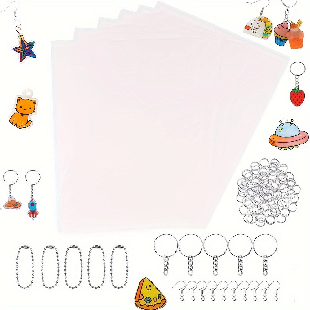 132pcs Shrink Plastic Sheets & Keychain Charms Kit