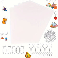 132pcs Shrink Plastic Sheets & Keychain Charms Kit