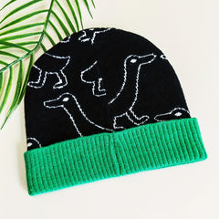 Duck Jacquard Beanie & Green Block Knit Hat Warm Skull Cap