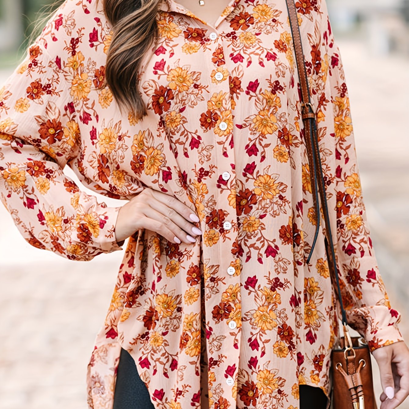 Floral Print Button Up Long Sleeve Blouse