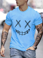 Men's Smiling Face Graphic Casual T Shirt Crew Neck Comfy Top