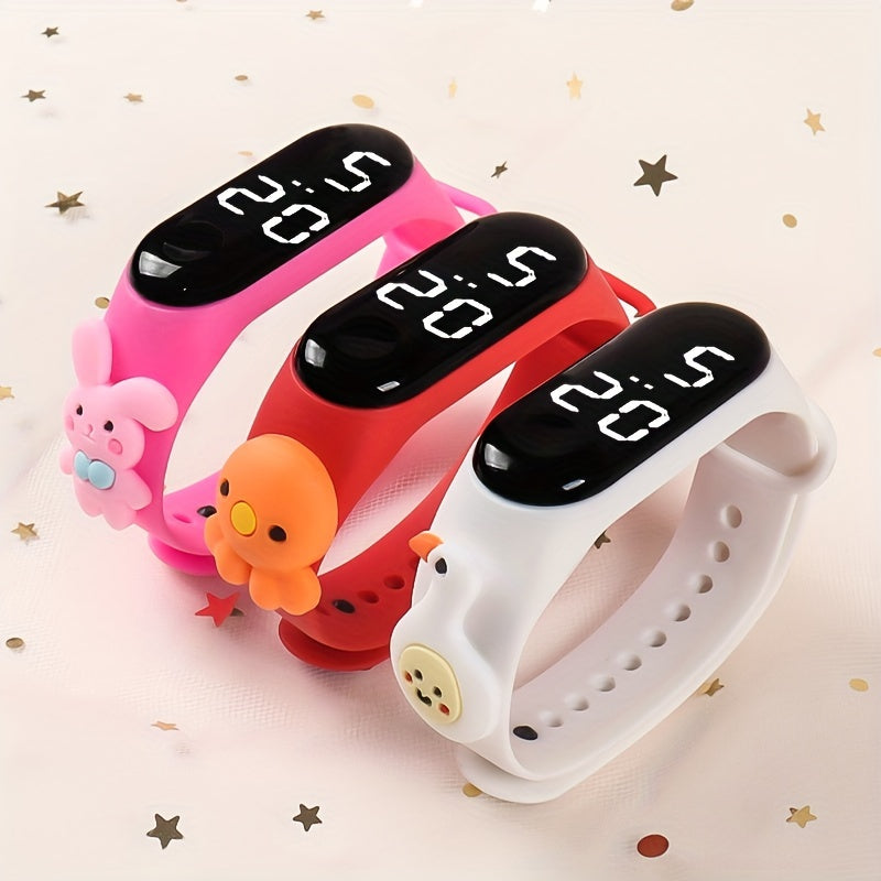 3pcs Kids' Animal Pattern LED Electronic Watch Set for Boys and Girls