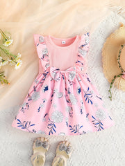 Baby Girls Floral Sleeveless Dress with Bowknot