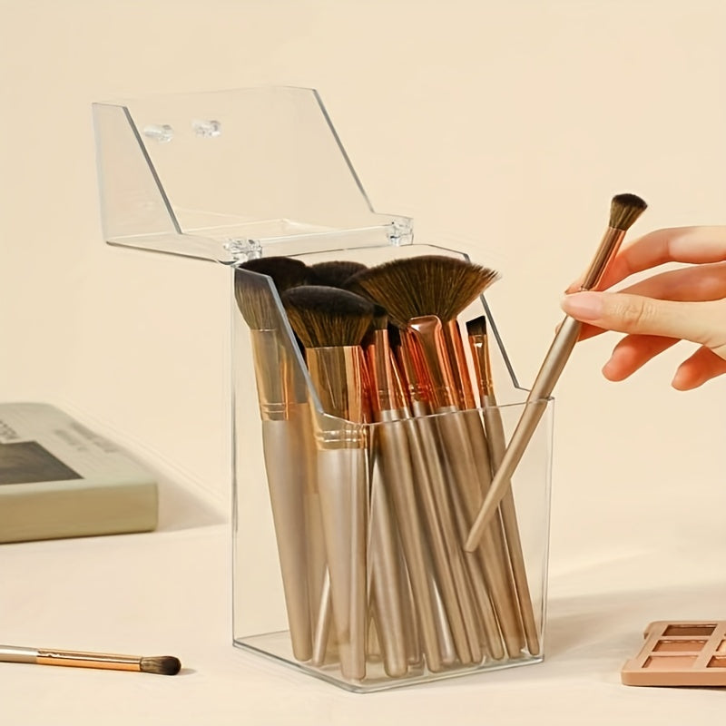 Clear Cosmetic Brush Holder with Lid