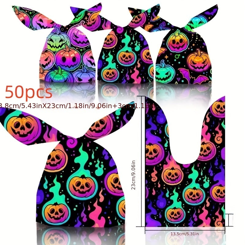 50pcs Halloween Treat Candy Bag Ghost Skull Pumpkin Bundle Pocket Drawstring