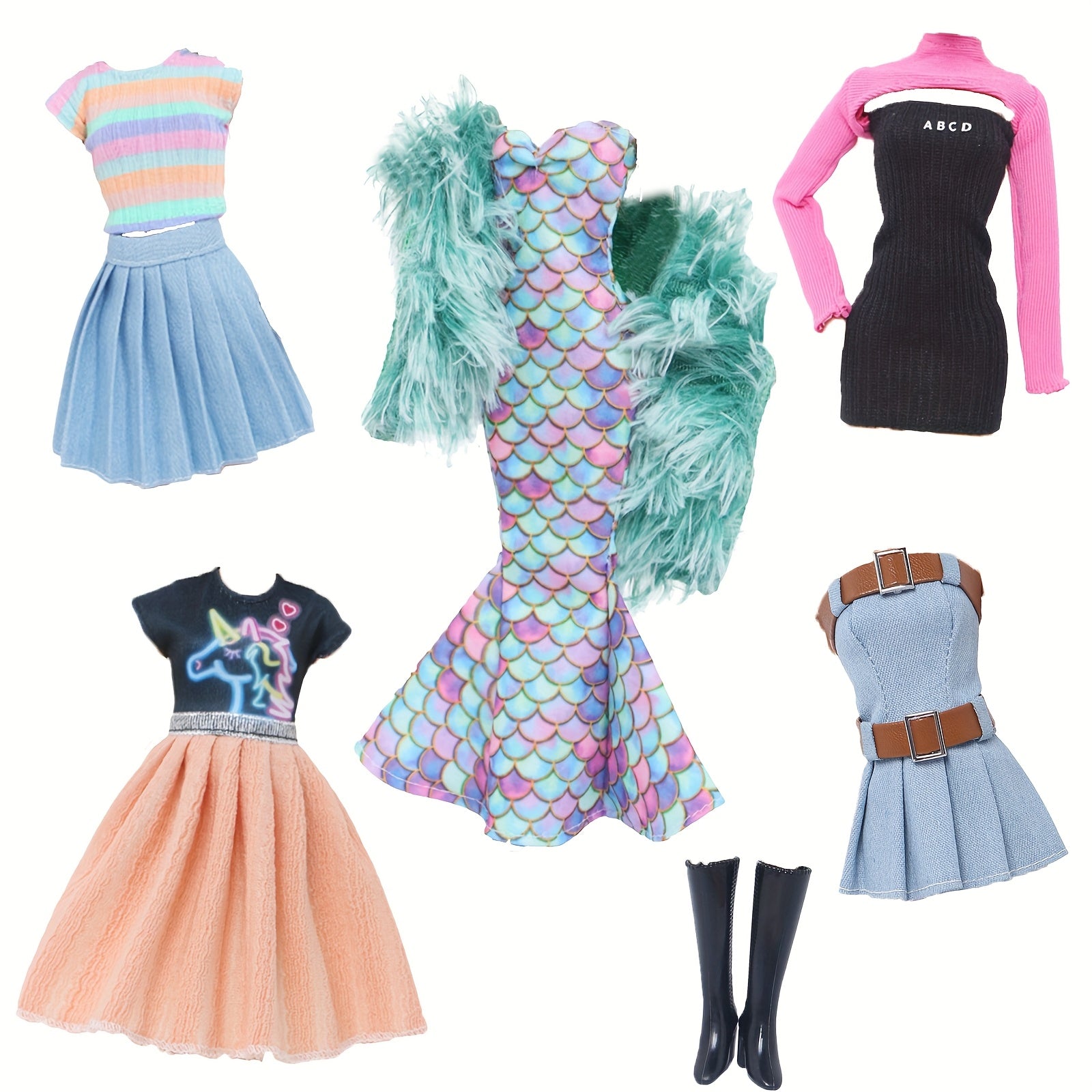 Doll Clothes Accessories Party Fishtail Dress Striped Tops Skirts