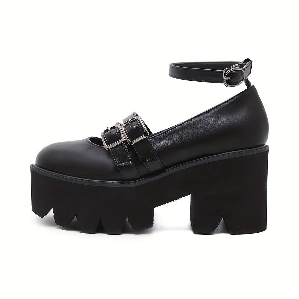 Chunky Heel Platform Shoes Closed Toe Strap Comfortable Walking Shoes