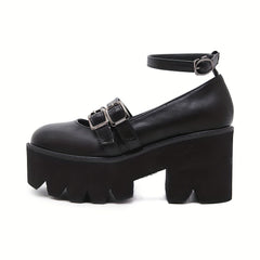 Chunky Heel Platform Shoes Closed Toe Strap Comfortable Walking Shoes