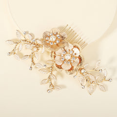 Golden Leaf Bridal Hair Comb Faux Pearl And Crystal Flower Hair Piece