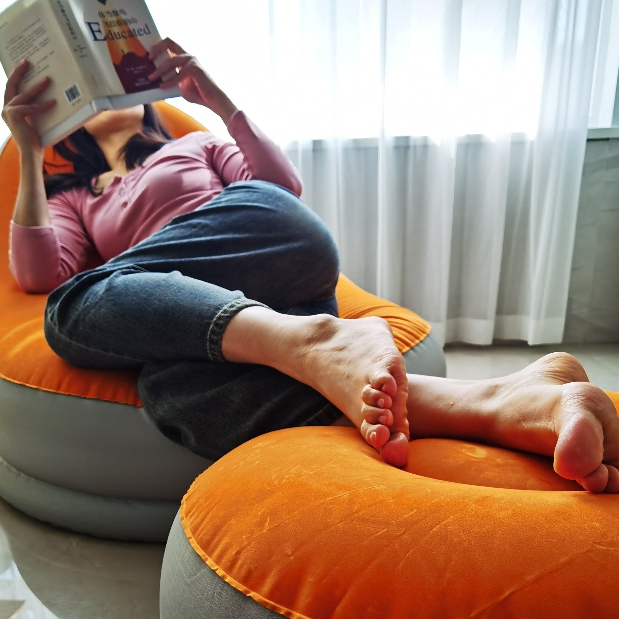 Inflatable Lounge Chair With Footstool Portable Inflatable Sofa Air Lounger