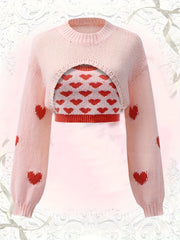 Y2K Heart Print 2pc Set Cropped Sweater & Cami Top