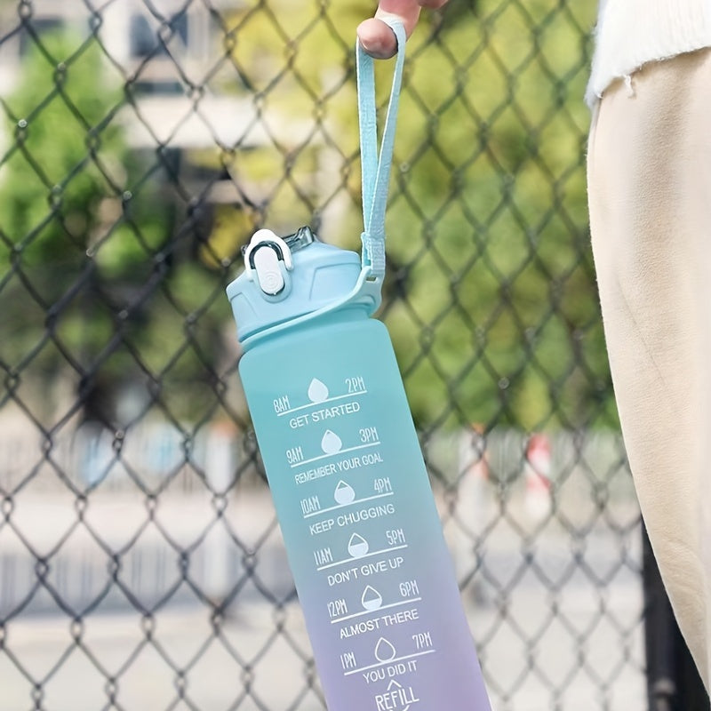 22oz Gradient Water Cup With Time Scale Leakproof Portable Sports Bottle