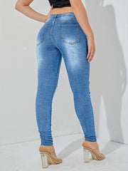 Stretchy High Waist Skinny Jeans with Distressed Slash Pockets