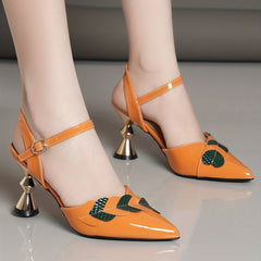 Colorful Heart Ankle Strap Heels Pointed Toe Slingback Pumps