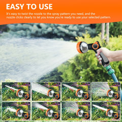 Heavy Duty Garden Hose Nozzle with 8 Adjustable Watering Patterns