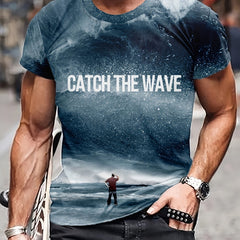 Catch The Wave 3D Print T-shirt Men's Casual Street Style Tee Shirt