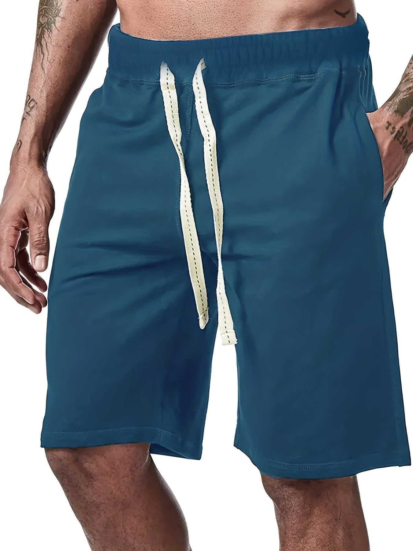Men's Solid Drawstring Waist Shorts
