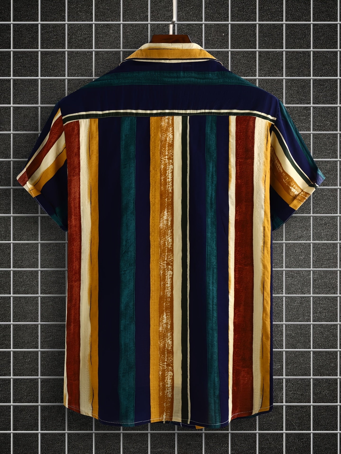 Men's Stripe Short Sleeve Hawaiian Shirt for Beach Vacation