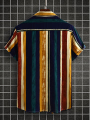 Men's Stripe Short Sleeve Hawaiian Shirt for Beach Vacation