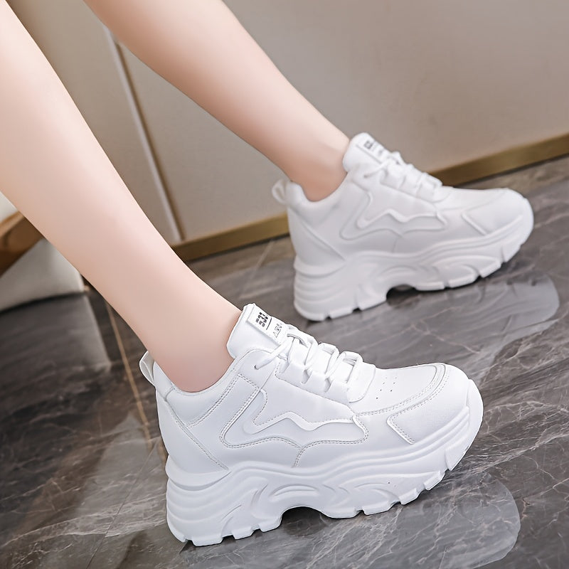 Women's Lace Up Thick Sole Chunky Sneakers Height Increased Platform