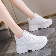 Women's Lace Up Thick Sole Chunky Sneakers Height Increased Platform