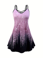 Ombre Print Criss Cross V Neck Cami Dress