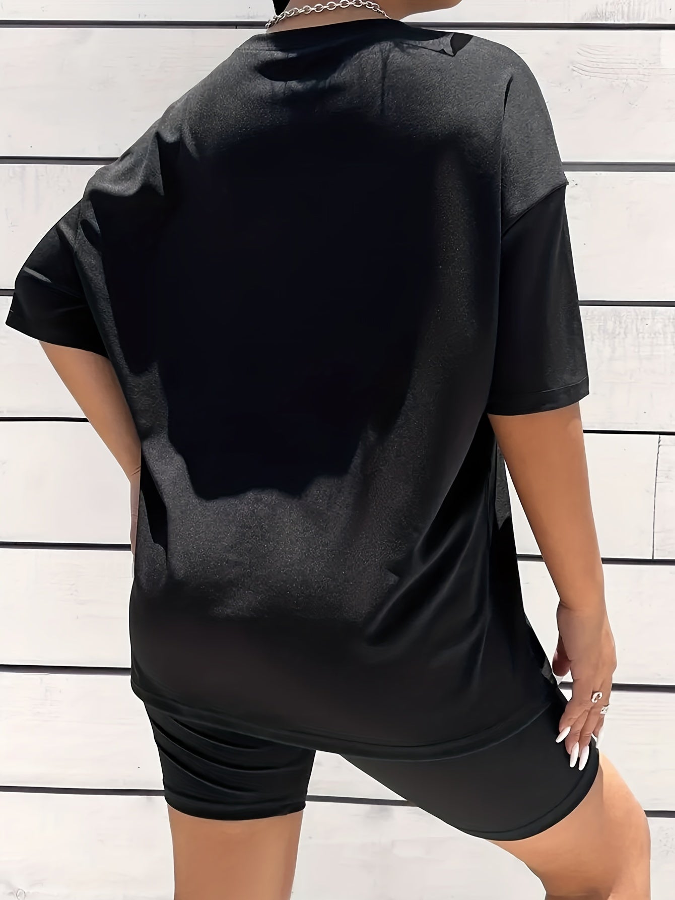Letter Print Matching Two piece Set Casual Short Sleeve T shirt & Yoga Shorts