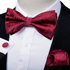 Men's Paisley Silk Bow Tie Set for Wedding Formal Suit