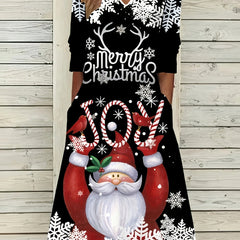 Christmas Dress Women's Plus Santa Claus Three Quarter Sleeve