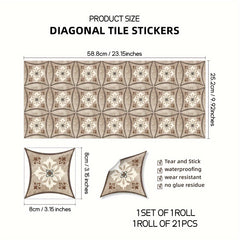 21 Moroccan Printed Ceramic Tiles Self Adhesive Waterproof Home Decor
