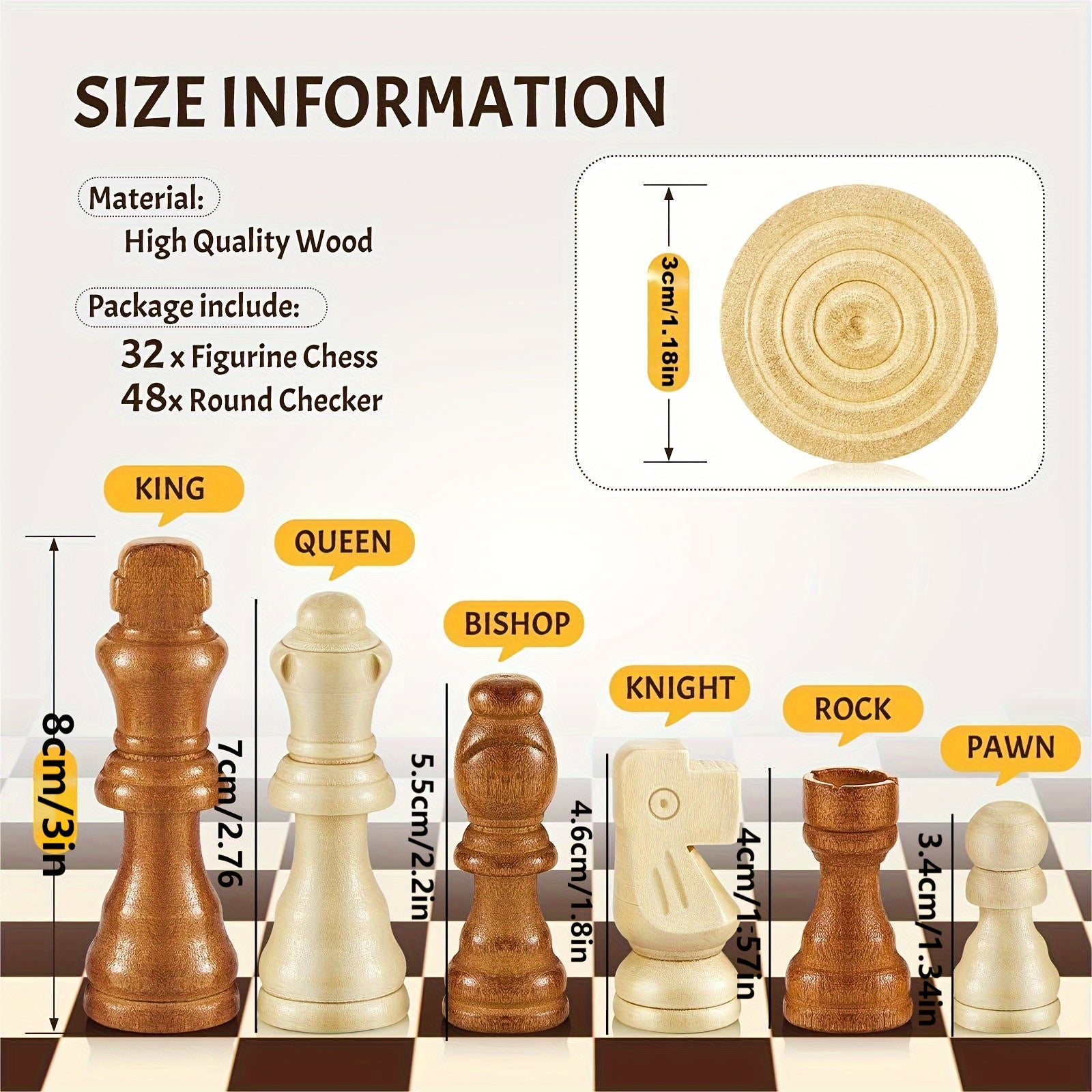 Wooden Checkers Chess Set with Storage Bag