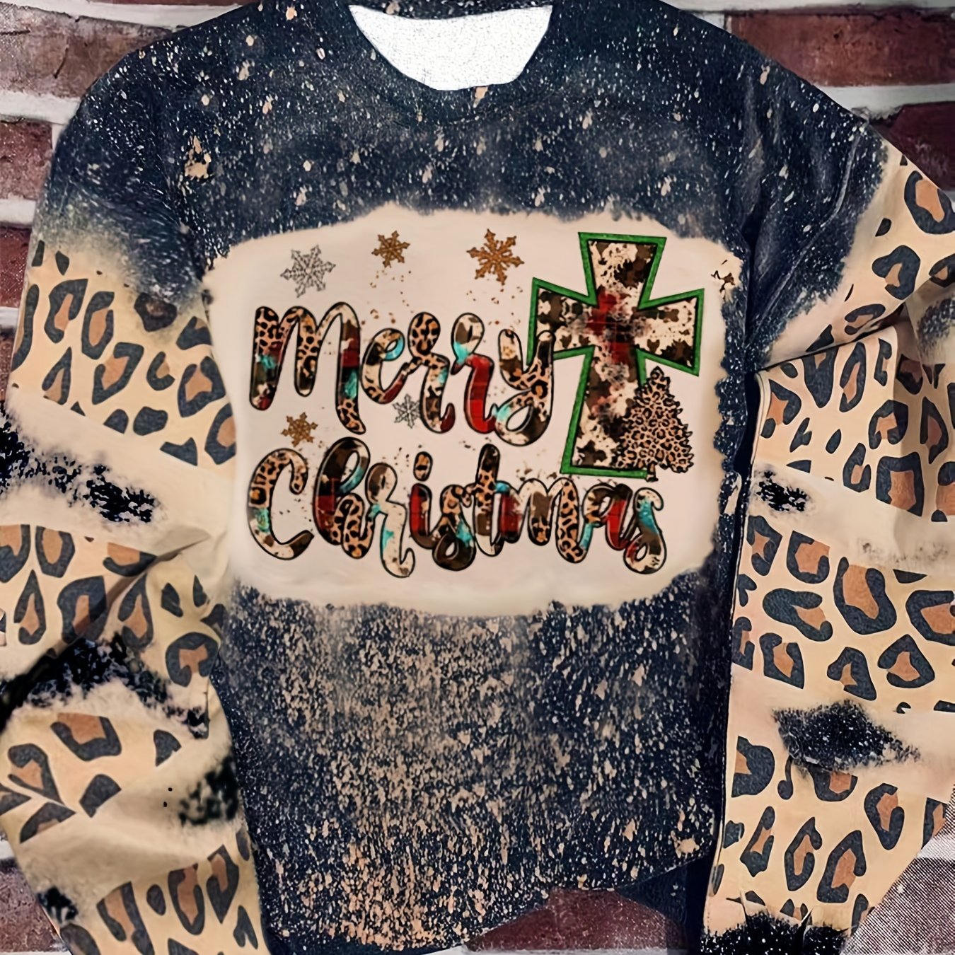 Christmas Leopard Letter Print Sweatshirt for Women