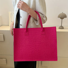 Large Capacity Felt Tote Bag Crocodile Pattern Top Handle Satchel