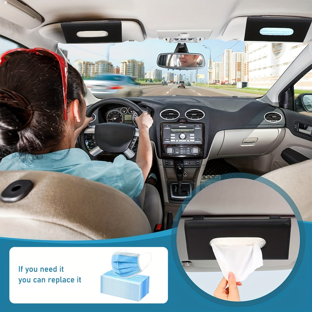 2pcs Car Visor Tissue Holder Solid Auto Tissue Case Car Interior Accessories