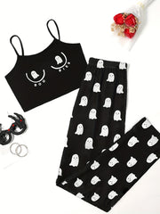 Ghost Print Pajama Set Halloween Sleeveless Cami Top & Shorts