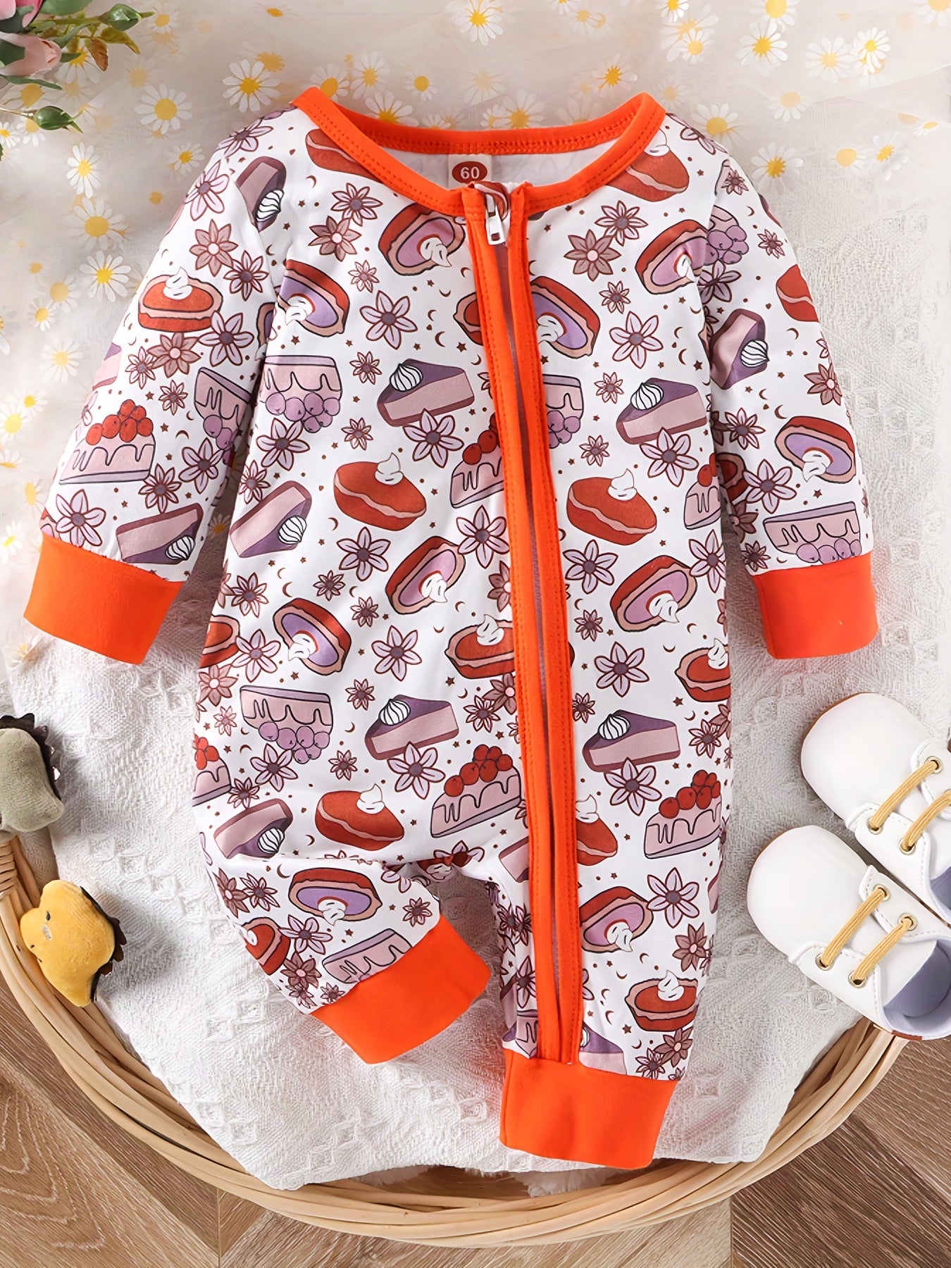 Cute Cartoon Print Long Sleeve Baby Bodysuit
