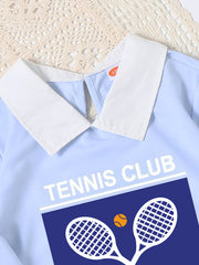Toddler Girls Lapel Sweatshirt Tennis Racket Print Baby Kids Clothes