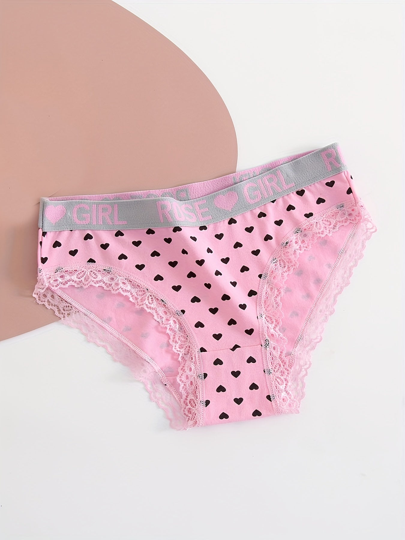 5pcs Letter & Heart Print Briefs Lace Trim Panties Women's Lingerie