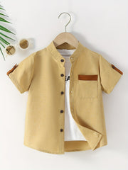 2pcs Boys Solid Short Sleeve Lapel Shirt Summer Casual Top