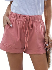 Solid Drawstring Shorts Casual Elastic Waist With Pockets