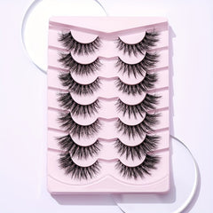 7 Pairs 6D Messy False Eyelashes 18mm Fluffy Wispy Curly Natural Look Lashes