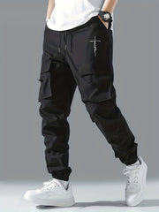 Faith Print Cargo Pants Men's Flap Pocket Trousers