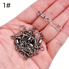 50pcs Stainless Steel Barrel Snap Swivels Fishing Line Connectors