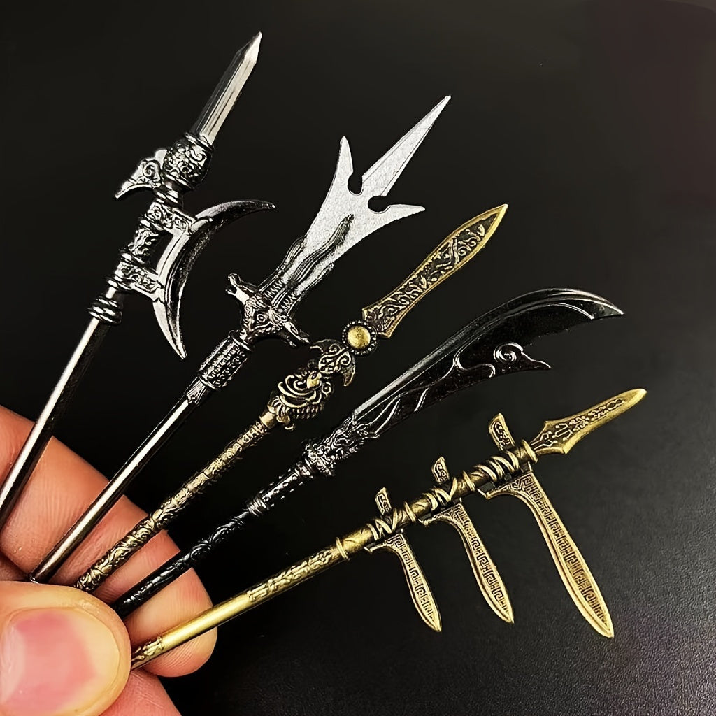 14pcs Aluminum Alloy Ancient Weapon Figurines Set Collectible Toy Keychains