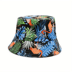 Flamingo Leaf Print Bucket Hat Sunscreen Fisherman Cap