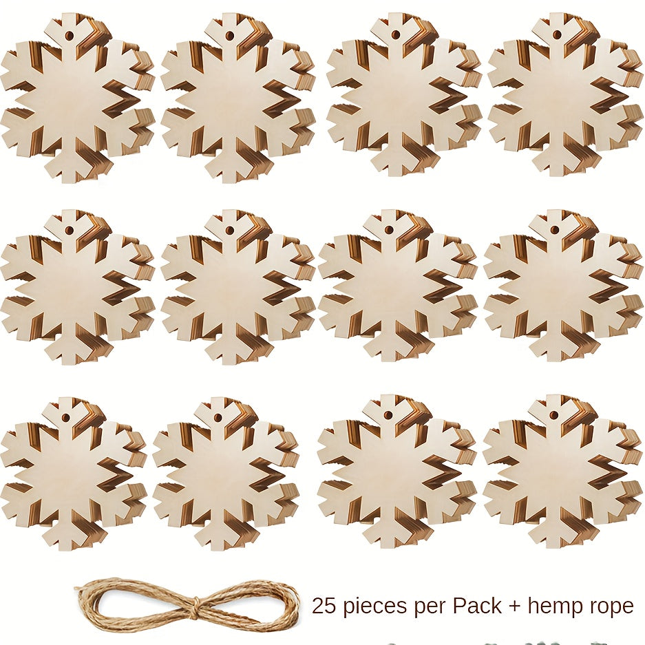 25pcs Unfinished Wooden Christmas Ornament Paintable Blank Xmas Tree Hanging
