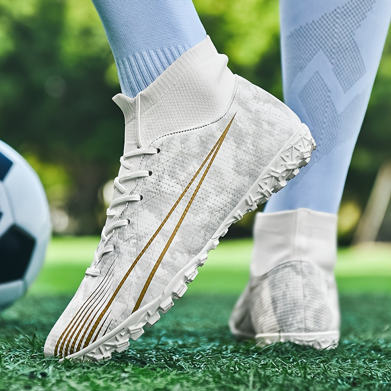 Men's High Top Turf Football Boots Anti skid Lace Up TF Soccer Cleats